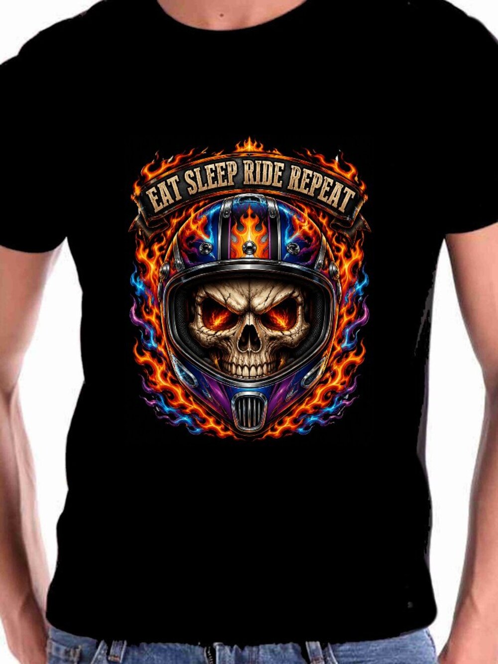 Motorcycle Art Eat Sleep Repeat  T shirt mens 100% U.S. cotton. Yarn count: 30/1